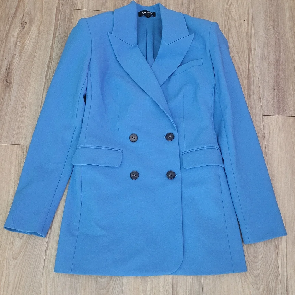 Express Double Breasted Hourglass Blazer Blue Tailored Blazer Size 2 - Picture 2 of 7